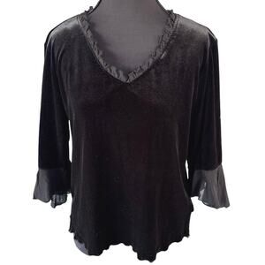 Y2K Whimsygoth Black Velvet Ruffle Top Vamp Gothic Dark Fairy Petite Large
